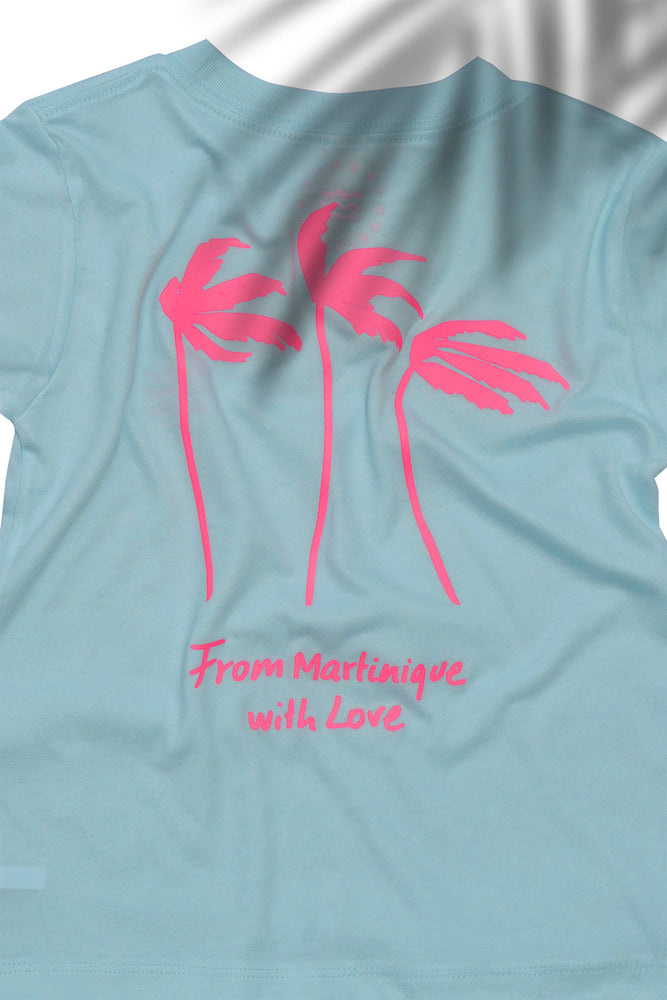 From Martinique with Love Light Blue Pink kid tee