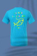 Island in the sun neon blue "fish" tee
